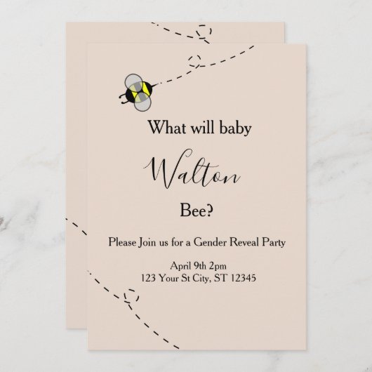 Neutral Gender Reveal Invitations Bee Themed 招待状 (正面/裏面)