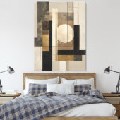 Neutral Geometric Abstract, Beige Black Gold キャンバスプリント (インサイチュ (寝室))