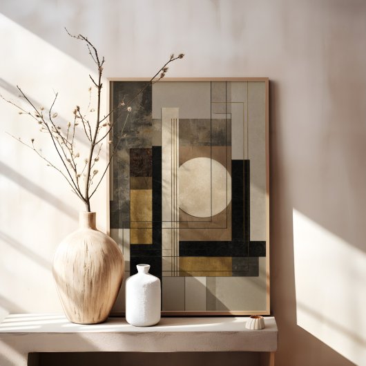 Neutral Geometric Abstract, Beige Black Gold キャンバスプリント