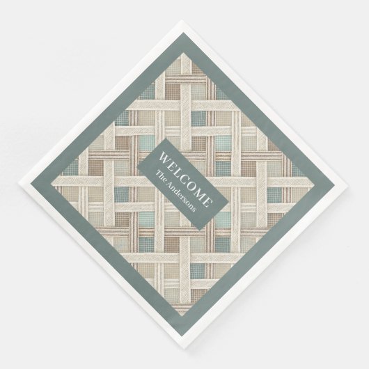 Neutral Geometric Green Napkins Custom Name Chic (コーナー)