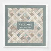 Neutral Geometric Green Napkins Custom Name Chic (正面)