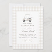 Neutral Gingham Golf Cart Baby Shower 招待状 (正面)