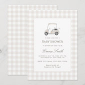 Neutral Gingham Golf Cart Baby Shower 招待状 (正面/裏面)