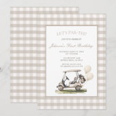 Neutral Gingham Golf Cart Boy Birthday  招待状 (正面/裏面)