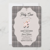 Neutral Gingham Holy Cow Farm Animals Baby Shower  招待状 (正面)