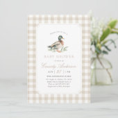 Neutral Gingham Mallard Duck Baby Shower 招待状 (スタンド正面)