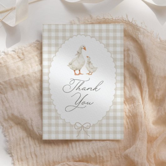 Neutral Gingham Silly Goose Baby Shower サンキューカード