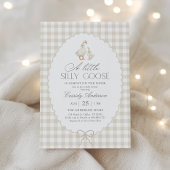 Neutral Gingham Silly Goose Baby Shower 招待状