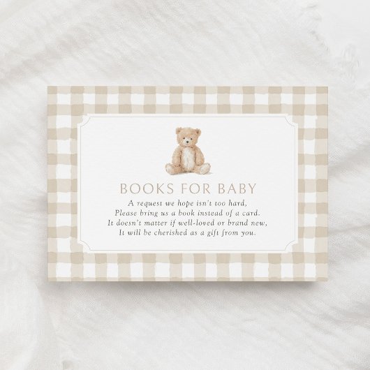 Neutral Gingham Teddy Bear Books for Baby エンクロージャーカード