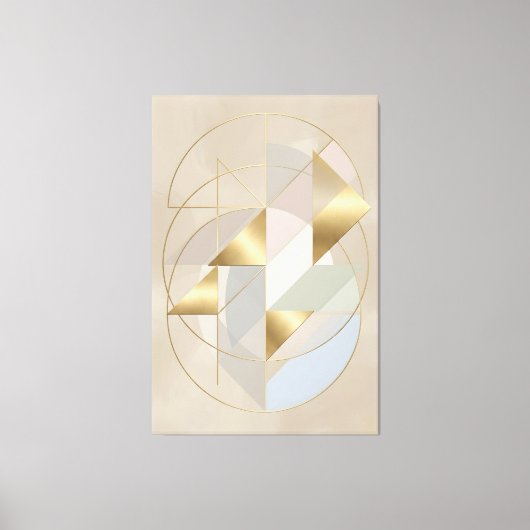 Neutral Gold Accents Abstract Geometric Canvas キャンバスプリント (正面)