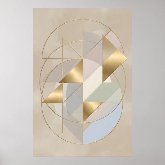 Neutral Gold Accents Abstract Geometric Wall Art ポスター (正面)