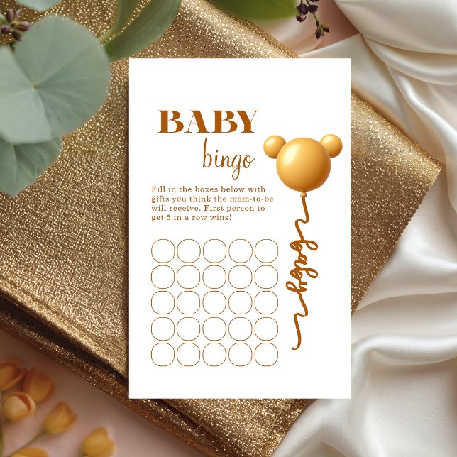 Neutral Gold Teddy Balloon Baby Bingo (クリエイターアップロード済み)