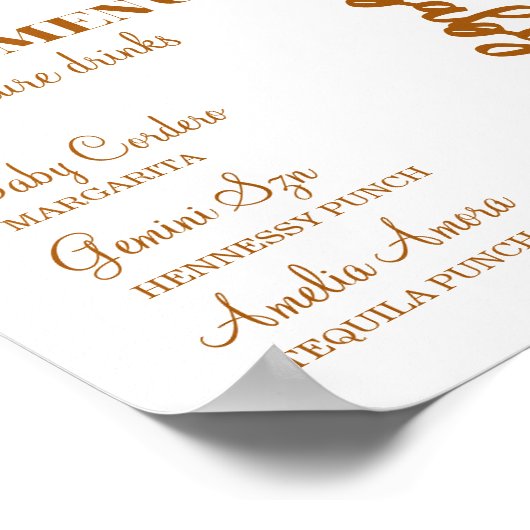 Neutral Gold Teddy Balloon Bar Menu Poster ポスター (角)