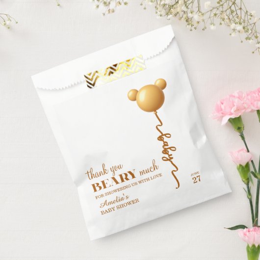 Neutral Gold Teddy Balloon Beary Thank You フェイバーバッグ (封をした状態)
