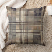 Neutral Gray Beige Farmhouse Plaid クッション (ブランケット)