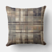 Neutral Gray Beige Farmhouse Plaid クッション (裏面)