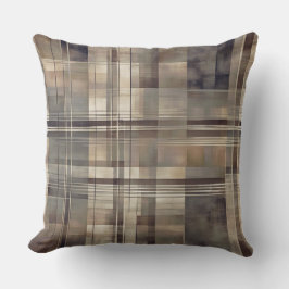 Neutral Gray Beige Farmhouse Plaid クッション