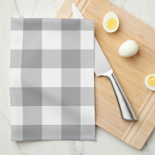Neutral Gray Buffalo Check Plaid Rustic Farmhouse キッチンタオル (四つ折り)