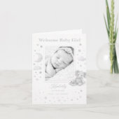 Neutral Gray Elephant Baby Girl Birth Announcement カード (正面)