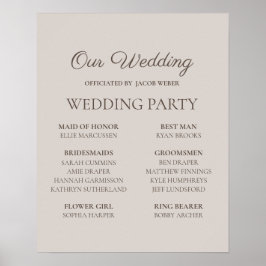 Neutral Gray Wedding Party Names Sign  ポスター