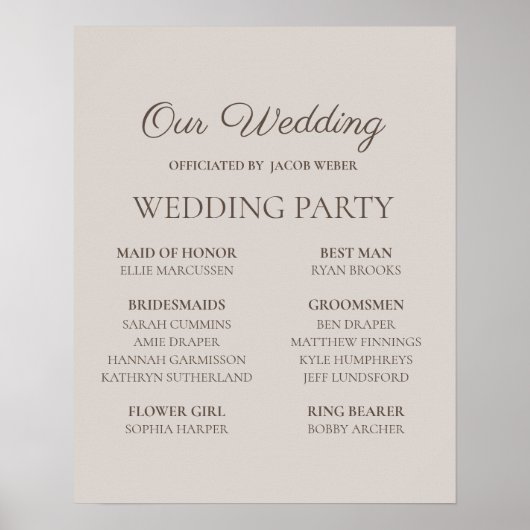 Neutral Gray Wedding Party Names Sign ポスター (正面)
