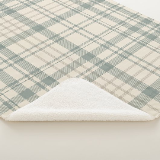 Neutral Green Beige Plaid シェルパブランケット (3/4)
