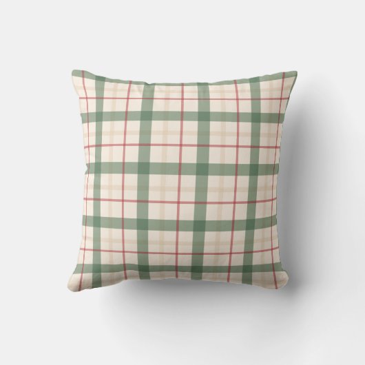 Neutral Green Plaid Farmhouse Throw Pillow クッション (裏面)
