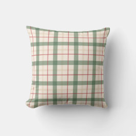 Neutral Green Plaid Farmhouse Throw Pillow クッション