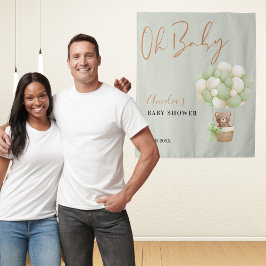 Neutral Green Teddy Bear Oh Baby Balloon  タペストリー