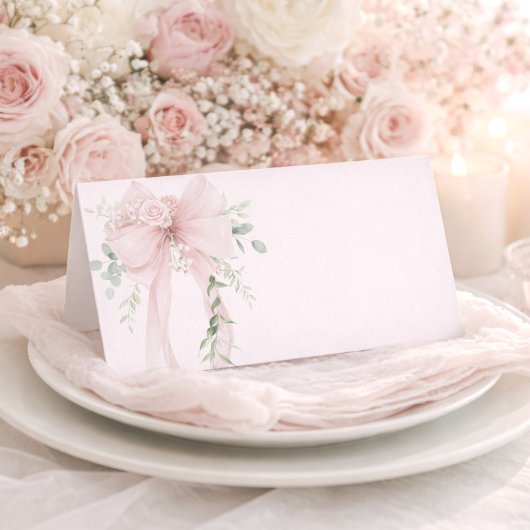 Neutral Greenery Bow Baby in Bloom プレイスカード