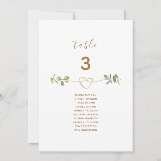 Neutral Greenery Gold Heart Wedding Seating Chart (正面)