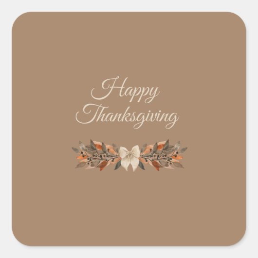 Neutral “Happy Thanksgiving” Fall Leaf Sticker スクエアシール (正面)