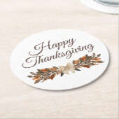 Neutral “Happy Thanksgiving” Paper Coaster ラウンドペーパーコースター (アングル)