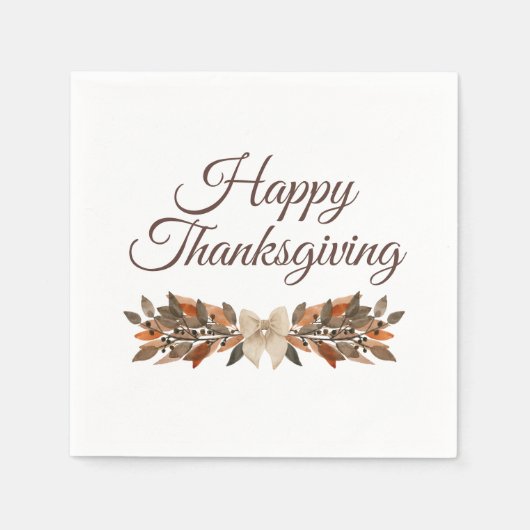 Neutral “Happy Thanksgiving” Paper Napkin スタンダードカクテルナプキン (正面)