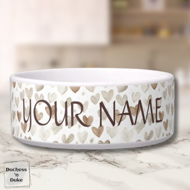 Neutral Heart Pattern Shabby Chic Pet Bowl ボウル (Neutral Heart Pattern Shabby Chic Pet Bowl)