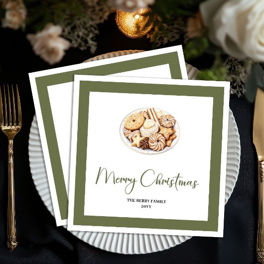 Neutral Holiday Christmas Tree Family Name Napkins スタンダードカクテルナプキン