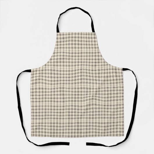 Neutral Ivory and Black Gingham Plaid エプロン (正面)