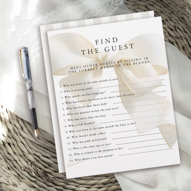 Neutral Ivory Bow Baby Shower Game Find the Guest (クリエイターアップロード済み)