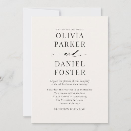 Neutral Ivory QR Code Photo Wedding 招待状 (正面)