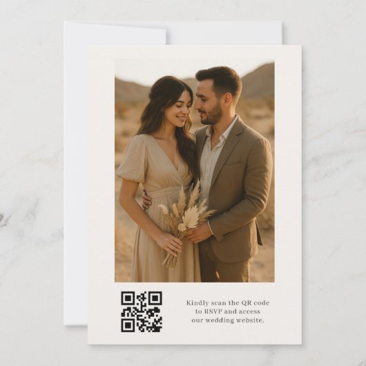 Neutral Ivory QR Code Photo Wedding 招待状 (裏面)