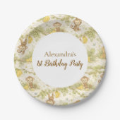 Neutral Jungle Animals Wild One Birthday ペーパープレート (正面)