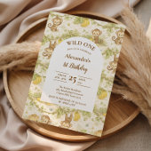 Neutral Jungle Animals Wild One Birthday 招待状