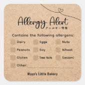 Neutral Kraft Allergy Alert Allergen Warning スクエアシール (正面)
