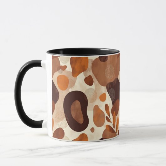 Neutral Leaves & Shapes Mug – Artistic Boho Patter マグカップ (左)