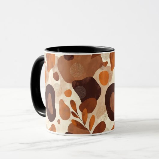Neutral Leaves & Shapes Mug – Artistic Boho Patter マグカップ (正面左)
