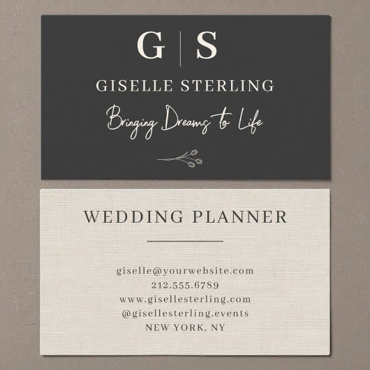 Neutral Linen Elegant Minimalist Monogram  名刺