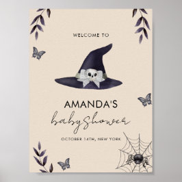 Neutral Little Boo Witch Hat Baby Shower Welcome ポスター