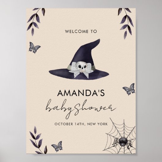 Neutral Little Boo Witch Hat Baby Shower Welcome ポスター (正面)