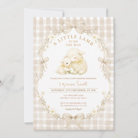 Neutral Little Lamb Baby Shower Invitation 招待状 (正面)