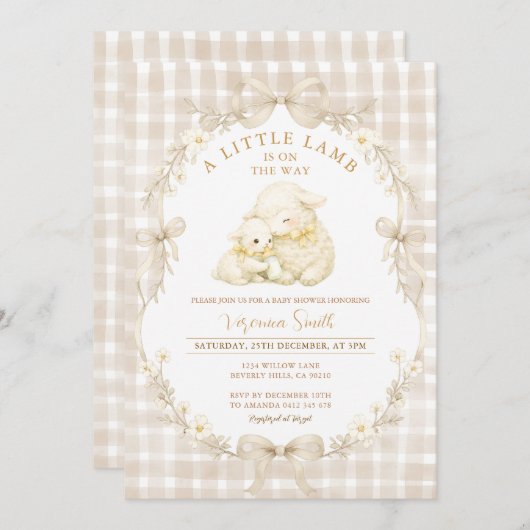 Neutral Little Lamb Baby Shower Invitation 招待状 (正面/裏面)